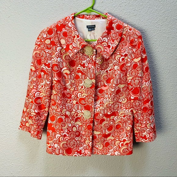 Vintage Anthracite orange white tan circle print LINEN blazer Woven buttons 6/S - Picture 3 of 16